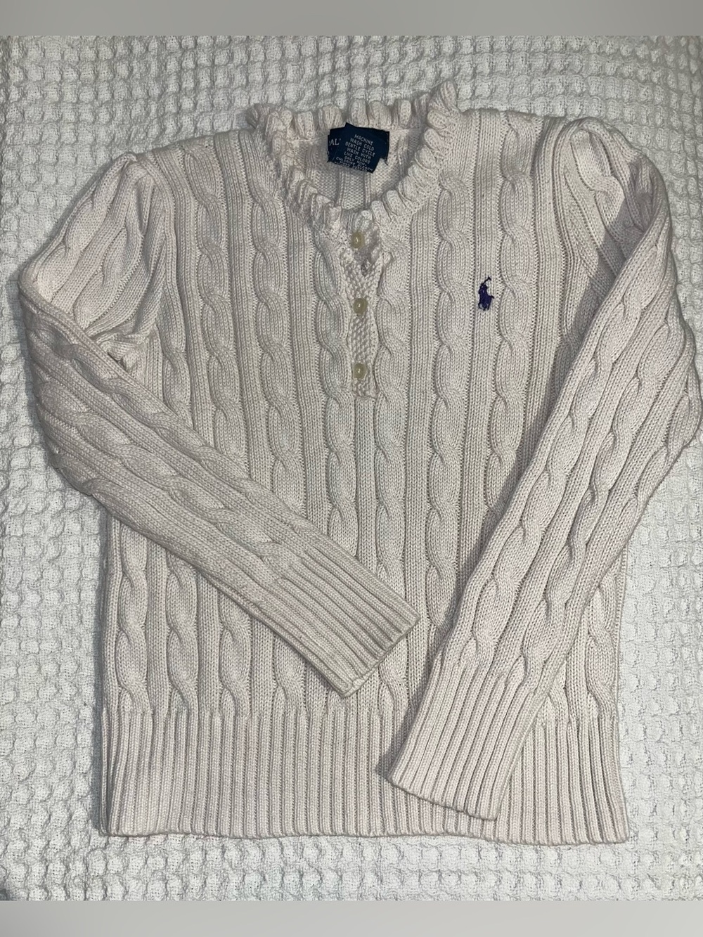 Ralph Lauren Girls Cream Cable-Knit Sweater with Logo Sz 6x